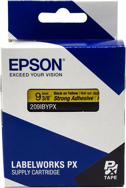 Epson LABELWORKS 209IBYPX-5PK Genuine PET (Polyester) Tape Cartridge - Black on Yellow Label Maker Tape, Strong Adhesive - 3/8" (9MM) Wide, 30' - 5 Pack