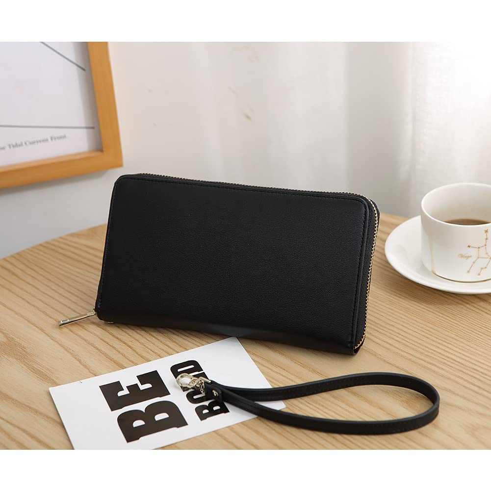 CLUCI Women's Large PU Leather Wristlet Wallet Purse with RFID Blocking Zip Around Card Holder Ladies Travel Clutch