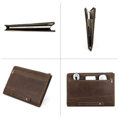 CataPurus Top Grain Leather 14.2" Slim Laptop 90° Zipper Bag, Vintage Design, Handmade, Compatible with MacBook Pro/Air 14"/13.3"/13.6" 2021 2022 M1 Pro/M1 Max A2442 & Other Laptop, Coffee 14.2 Inch