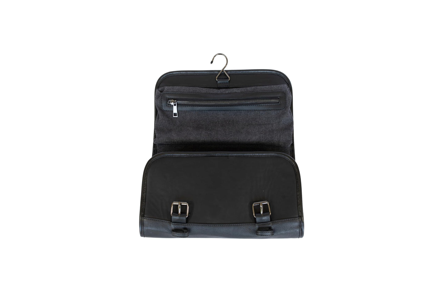 Vetelli Leather Toiletry Bag for Men - Water Resistant, 2 Zippered Internal Pockets, 2 Snap-Fastened Internal Pockets, and Hanging Hook. (Black)
