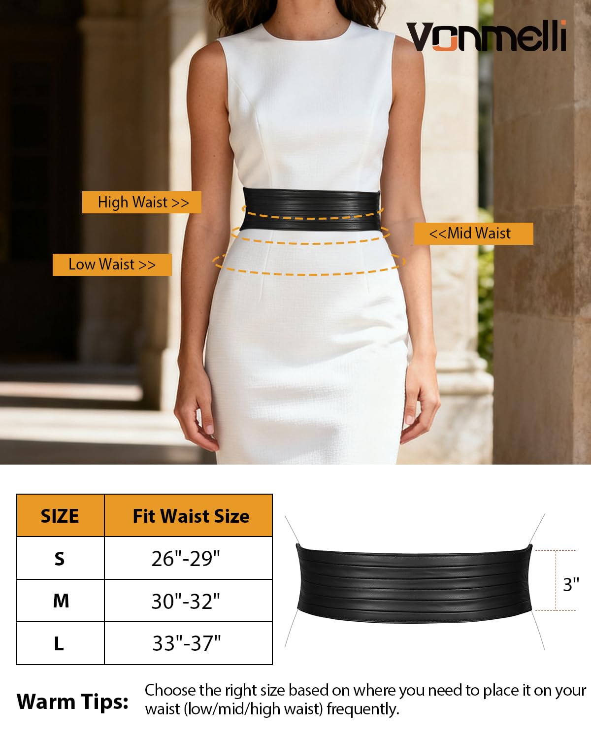 VONMELLI Wide Elastic Belts for Women Dresss Fashion Stretchy Black Waist Leather Belt Ladies Corset Belts, M