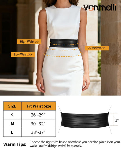 VONMELLI Wide Elastic Belts for Women Dresss Fashion Stretchy Black Waist Leather Belt Ladies Corset Belts, M