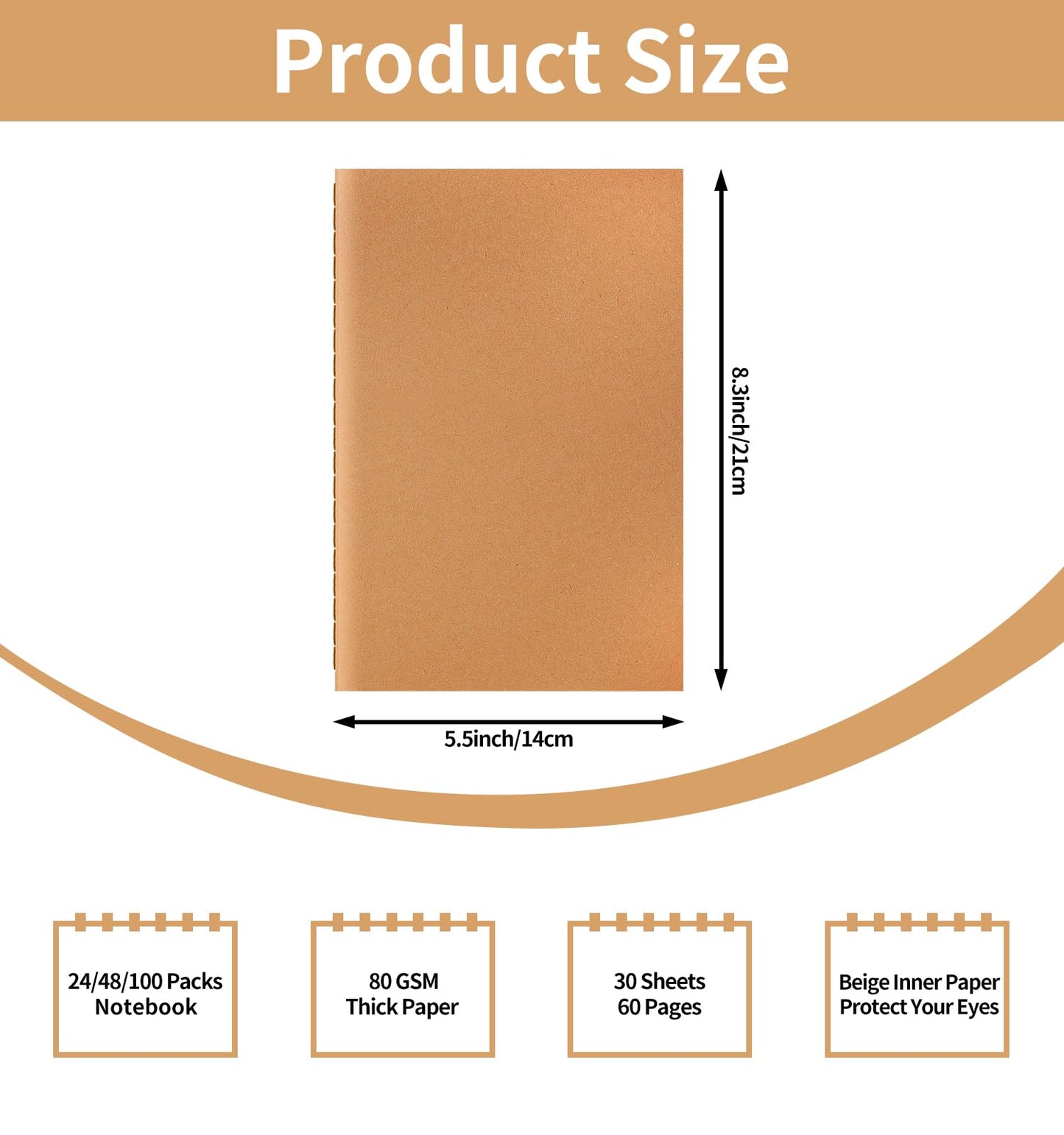 ALKALO 24 Pack A5 Blank Kraft Notebooks Bulk, Journaling Notebooks, Soft Cover Composition Notebook, 8.3x5.5 Inches 60 Pages Travel Journal Notebooks Set for Work, School, Student, Kids, Writing