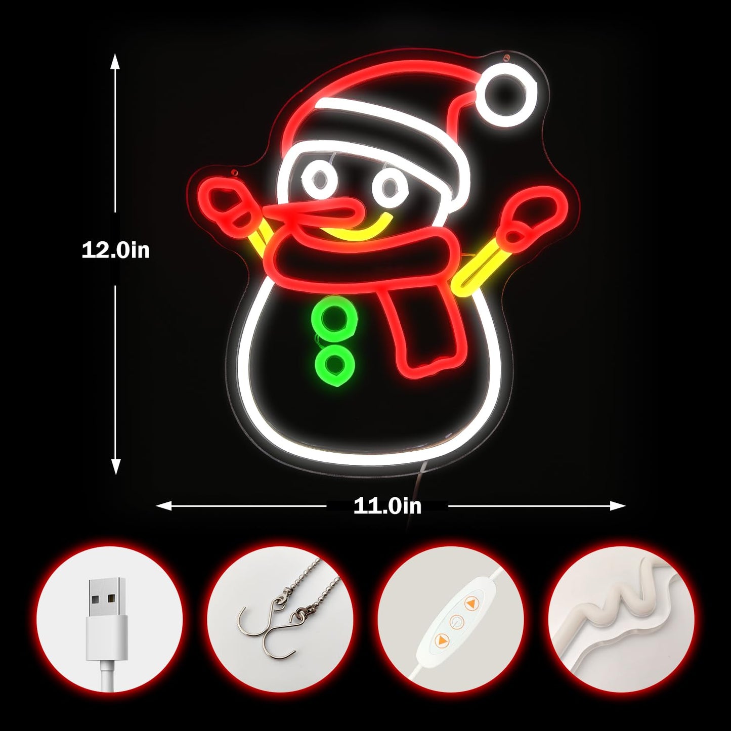 Cheunyar Christmas Snowman Neon Sign Dimmable Christmas Neon Signs for Wall Decor Led Neon Signs Light Up Sign for Bedroom Cafe Bar living Room Neon Light Signs for Christmas Party Gift