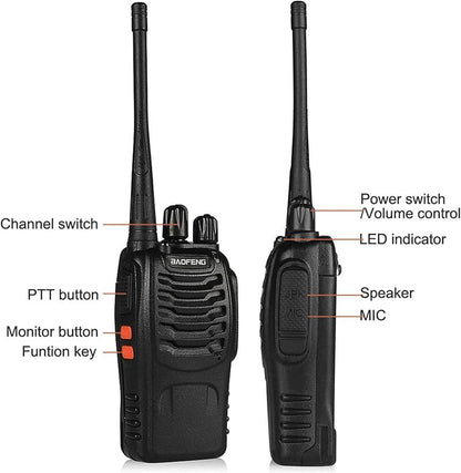 BAOFENG Walkie Talkies - Long Range 16 Channel Two Way Radios with Earpieces | Rechargeable Handheld 6 Pack