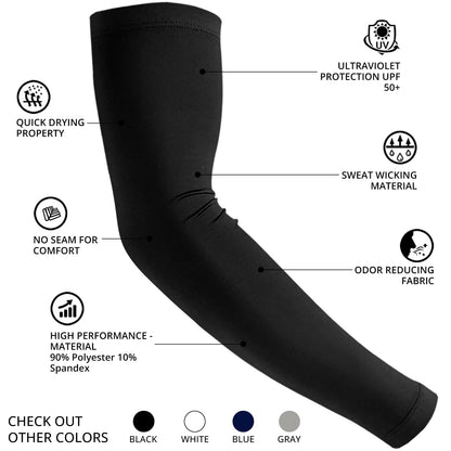 EGOFLEX Arm Sleeves for Men and Women Compression UV Sun Protection Tattoo Cover Up Baseball Basketball Football Golf Running (Black)
