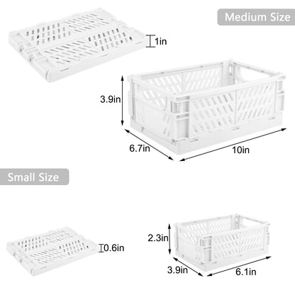 Weraher Plastic Storage Baskets for Desk Organizing, Office Drawer Organizer, 2 Medium+2 Small Durable Folding Storage Crate for Home Kitchen Classroom Office Bedroom and Bathroom Storage (White)