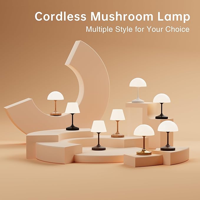 Mushroom Lamp Cordless Lamp Table Lamp,Outdoor Waterproof Shower Lamps,5000mAh Rechargeble Battery Operated Dimmable Touch Desk Lamps,LED Night Light for Bathroom Patio Camping Outdoor(Gold)