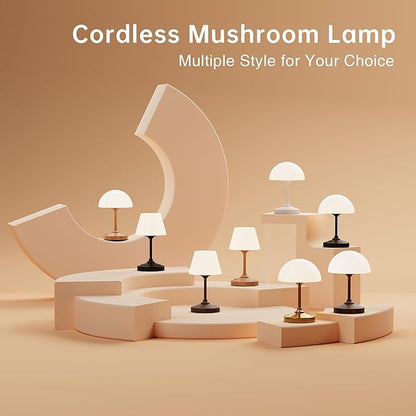 Mushroom Lamp Cordless Lamp Table Lamp,Outdoor Waterproof Shower Lamps,5000mAh Rechargeble Battery Operated Dimmable Touch Desk Lamps,LED Night Light for Bathroom Patio Camping Outdoor(Gold)