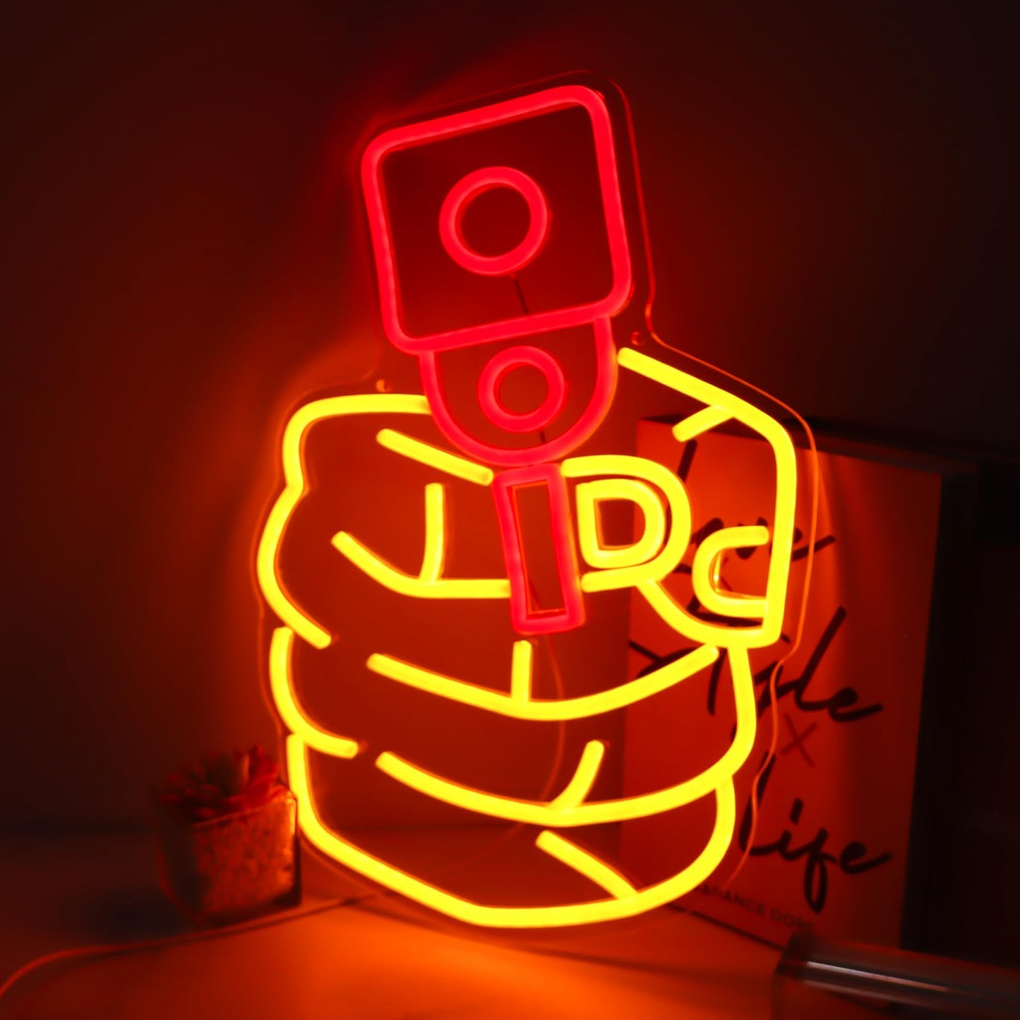 Gun Neon Light Led Yellow Red Pistol Neon Sign Cool Hanging Neon Signs For Man Cave Bedroom Dorm Office Bar Party Decor Gifts For Boys&Man