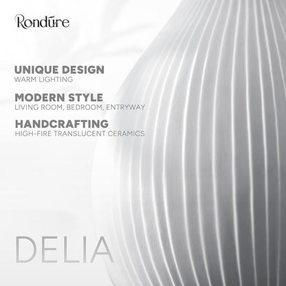 RONDURE 11.0" Modern Ceramic Table Lamp, Modern Bedside Lamps for Bedroom, Living Room and Nightstand, White Translucent Ceramic Shade, Warm Ambient Lighting, Home Decor