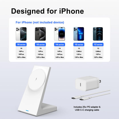PUY for MagSafe Charger Stand,20W Fast Magnetic Wireless Charging Station with 25W PD Adapter，Stickable Desk Wireless Charger for iPhone 17/16/15/14/13/12 Pro/Pro Max Series