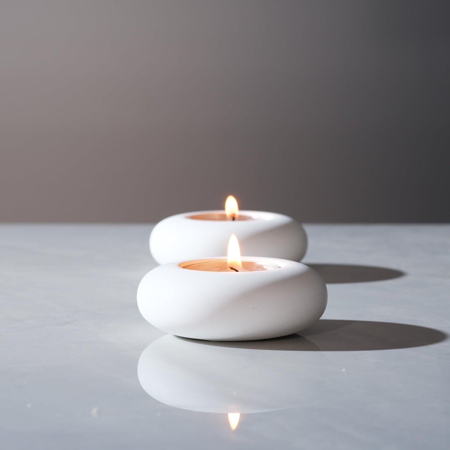 ICNBUYS Handmade Decorative Pebble Tealight Candle Holder - Handcrafted Home Decor Accent for Calming Earthy Aesthetic White Cement Diameter 3 Inches Set of 2