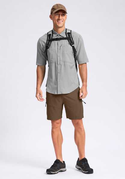 Pudolla Men's Hiking Cargo Shorts Lightweight 7" Travel Casual Shorts for Men Golf Work Outdoor with 5 Zipper Pockets(Brown 3X-Large)
