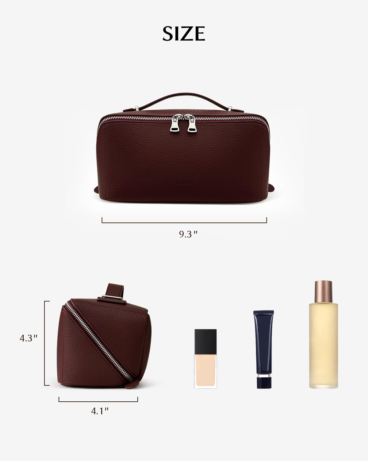 EACHY Travel Makeup Bag, Lychee Leather Large Capacity Cosmetic Bag for Women, Open Flat Toiletry Bag with TPU Brush Compartment, Waterproof Skincare Organizer Travel Essentials