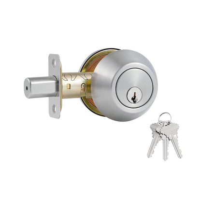 Comfhouse 1 Side Keyed Deadbolt Lock,Single Cylinder Dead Bolt, Satin Nickel Round Exterior Keyed Front Entry Inside Door Deadbolt