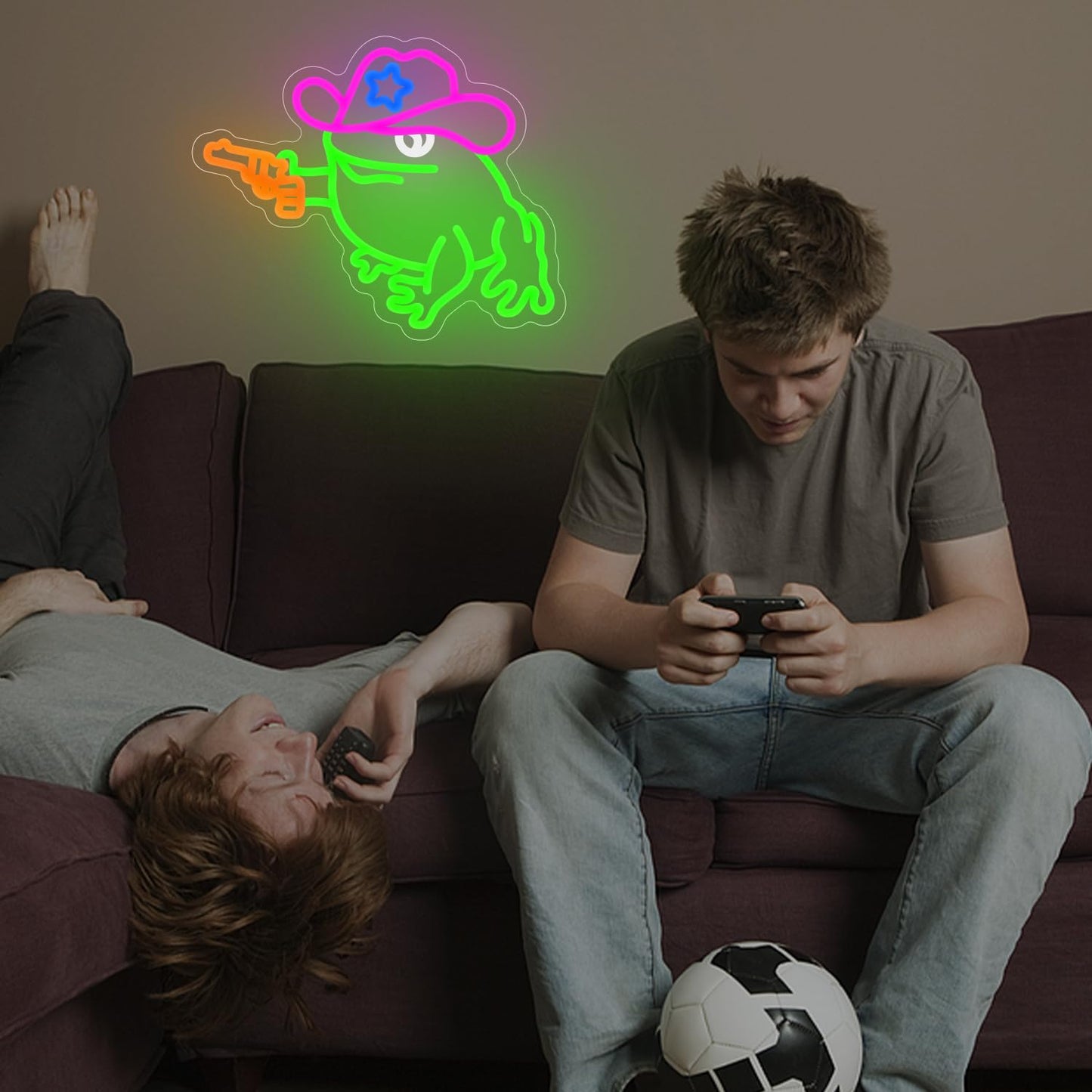 Cowboy frog neon sign, dimmable frog neon LED light funny neon sign for wall decoration, suitable for playroom decoration, party decoration, baby room, kids gift.