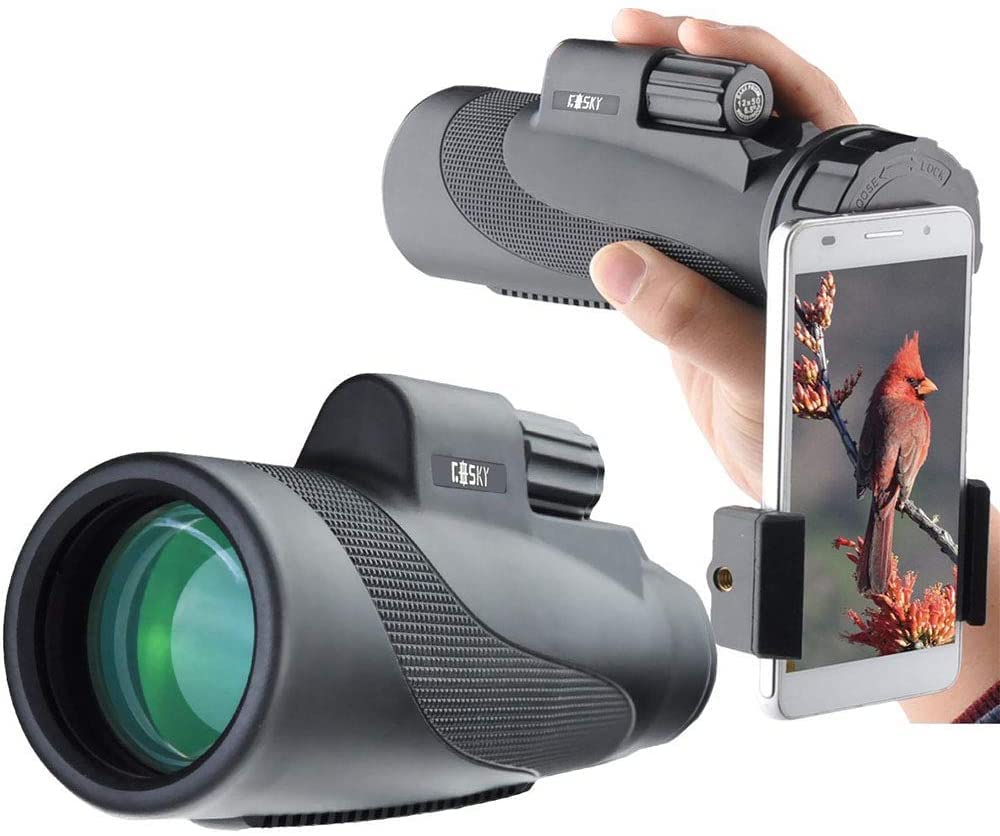 Gosky Titan 12X50 Monocular Telescope with Smartphone Holder - Waterproof Fog-Proof Shockproof Scope BAK-4 Prism FMC for Bird Watching Hunting Camping Traveling Wildlife Scenery