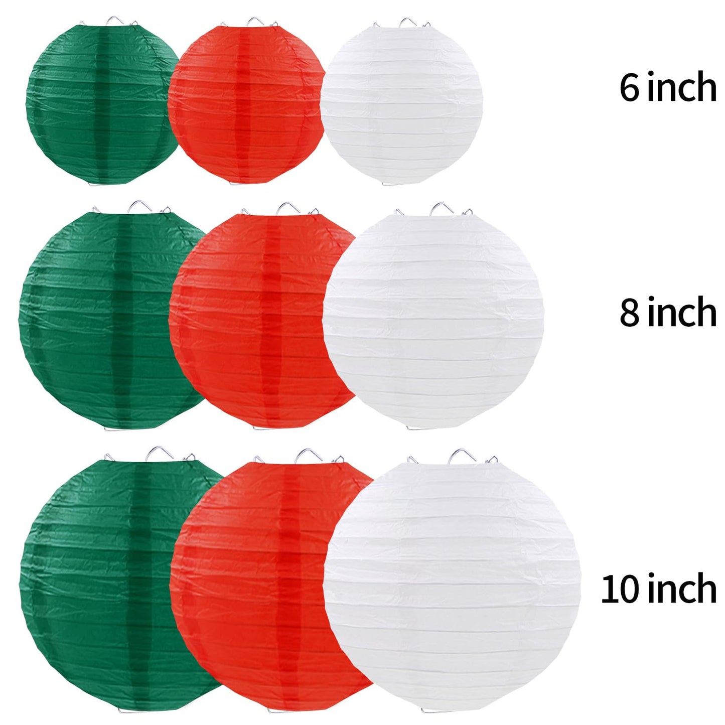 FUGUIR Christmas Paper Lanterns Red Green White Hanging Paper Lanterns for Christmas Birthday Wedding Baby Shower Party Decoration (9 PCS)