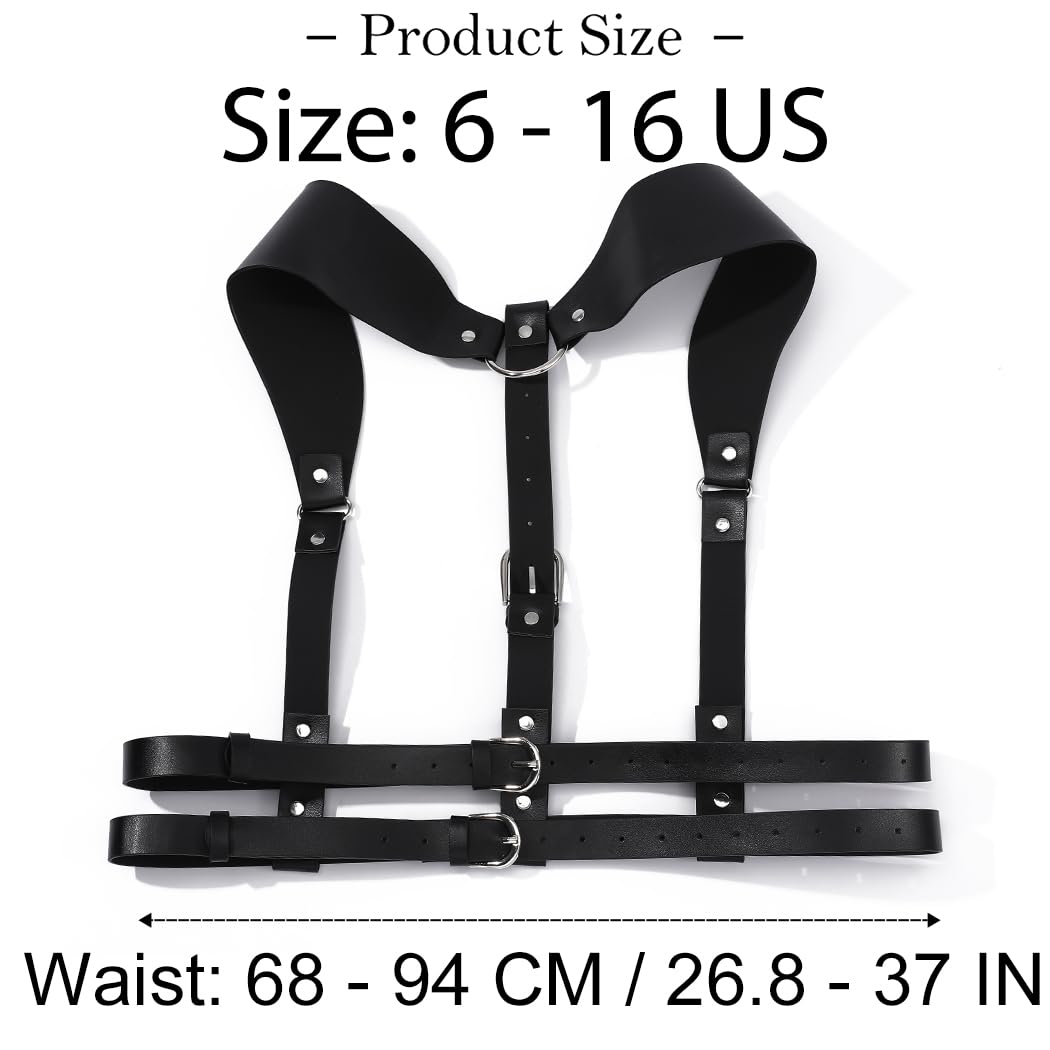 BODIY Punk Women Waist Belts Black PU Leather Fashion Body Chain Belt Circle Rave Halloween Accessories Belt Adjustable Gothic