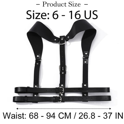 BODIY Punk Women Waist Belts Black PU Leather Fashion Body Chain Belt Circle Rave Halloween Accessories Belt Adjustable Gothic