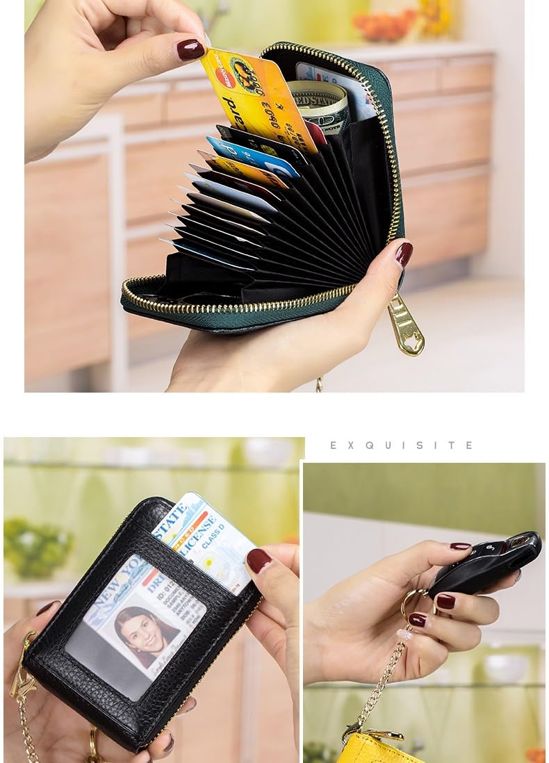 BAKUN RFID Blocking Leather Slim Zipper Business/Credit Card Wallet Case Holder with Clear Photo Slot, Security Travel Wallet (Navy)