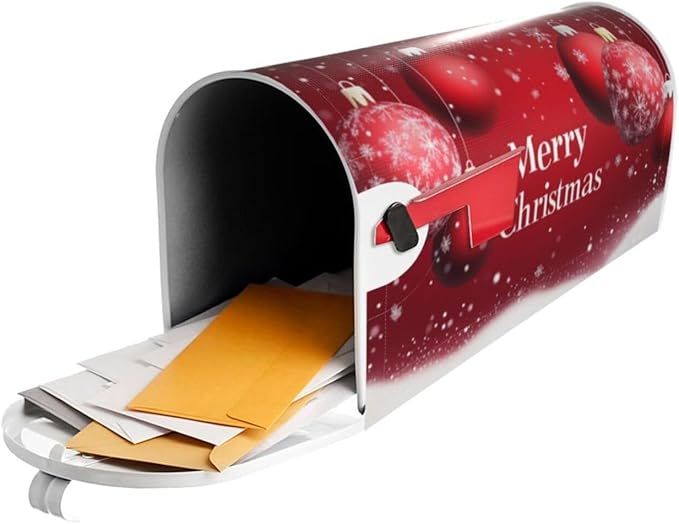 Festive Magnetic Mailbox Cover Xmas Christmas Ball Pattern Outdoor Mailbox Protector Holiday Seasonal Decorative Garden Yard Home Large Size 25.5 x 21 Inch