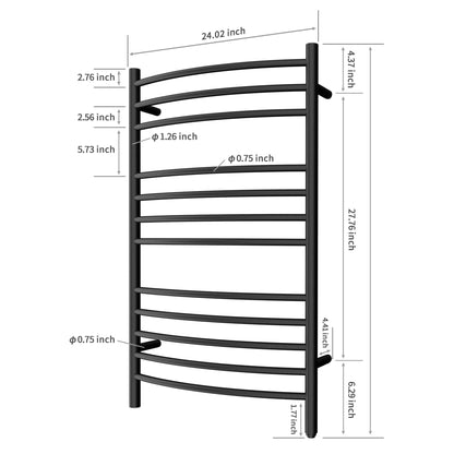 HEATGENE Towel Warmer Wall Mount Electric Plug-in/Hardwired Heated Towel Rack, 4-Supports Matte Black