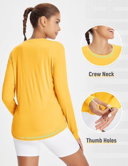 baleaf Rash Guard for Women Hiking Shirts Sun Shirt SPF UPF 50+ Quick Dry Long Sleeve Workout Tops Running Top Yellow M