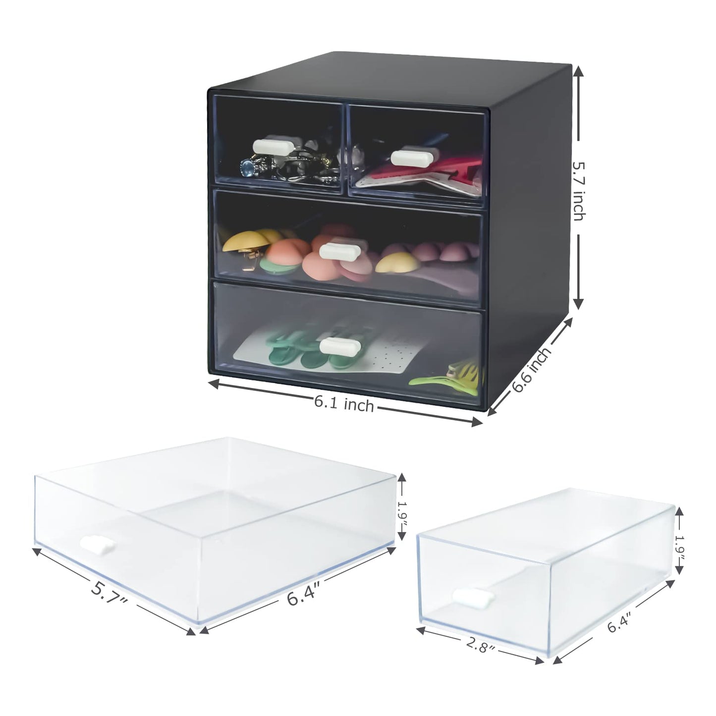 Zuiaso Desk Organizer with Drawer, Desk Storage Box, Plastic Office Stationery Supplies Organizers, Desktop Organizer for Office School Home (4 drawer, Black)