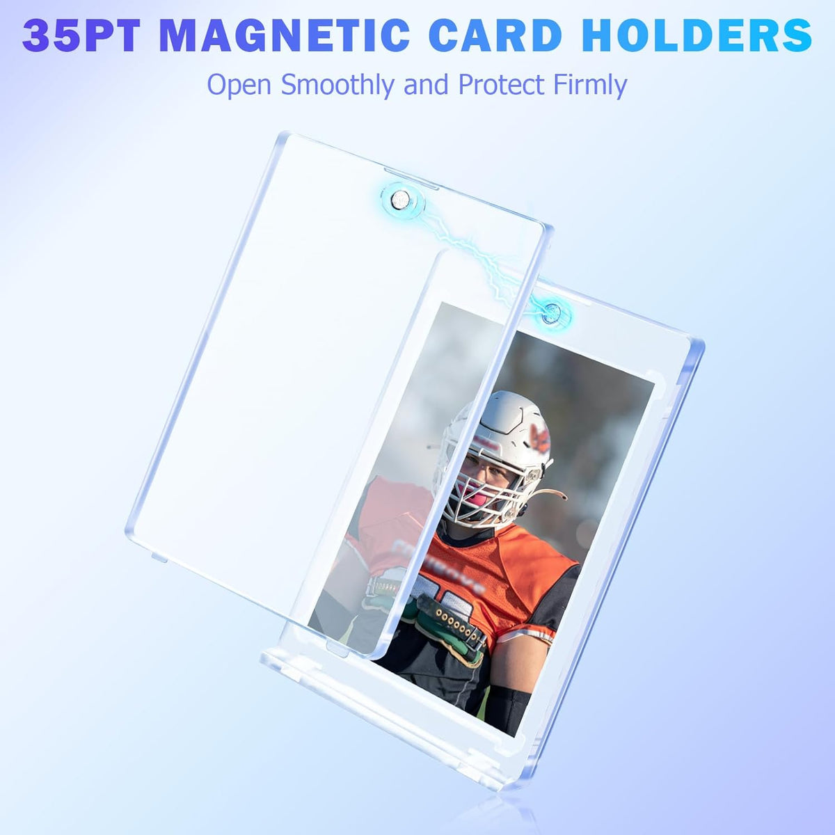300ct Magnetic Card Holder for Trading Cards, 35 PT One Touch Card Sleeves, Hard Plastic Card Protectors Top Loaders Display Case for Baseball, Football, Sports, Game, TCG, MTG, YUGIOH