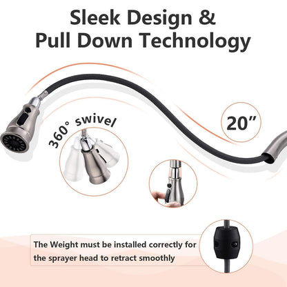 APPASO 3 Hole Kitchen Faucet with Pull Down Sprayer, Kitchen Faucets with Soap Dispenser, 3 Pieces Kitchen Sink Faucet with Separate Handle, Matte Black Kitchen Faucet 3 Hole, 218MB