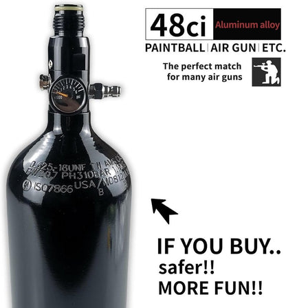 Paintball Tank System - 48ci HPA Aluminum Air Tank | 3000psi Input, 800psi Output, Flat Bottom Design