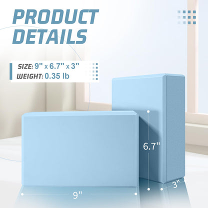 Yoga Blocks 2 Pack 3x6x9IN Foam Block Supportive Latex-Free with Beveled Edges, Non-Slip Exercise Blocks for Pilates, Meditation, Balance, Stretching and Deep Poses(Sky Blue)
