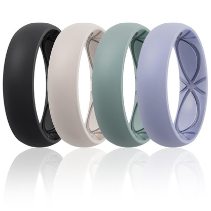 Egnaro 4/5/8 Variety Multipack Ergonomic Breathable Anniversary Rings, 6mm Wide - 2mm Thick Rubber Wedding bands women, silicone Rings Women with Half Size