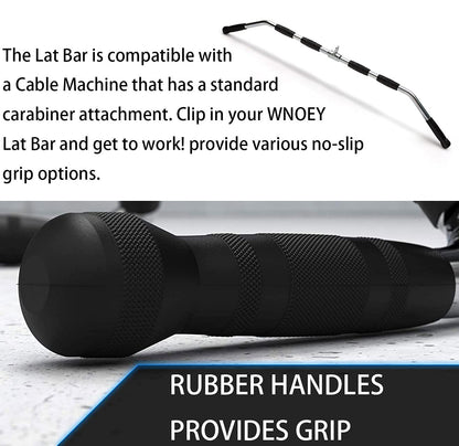 LAT Bar Cable Attachment with Rubber Handgrips, Deluxe Heavy Duty Solid Curl Bar Revolving Hanger Home Gym Cable Attachments (48 in Lat Bar)