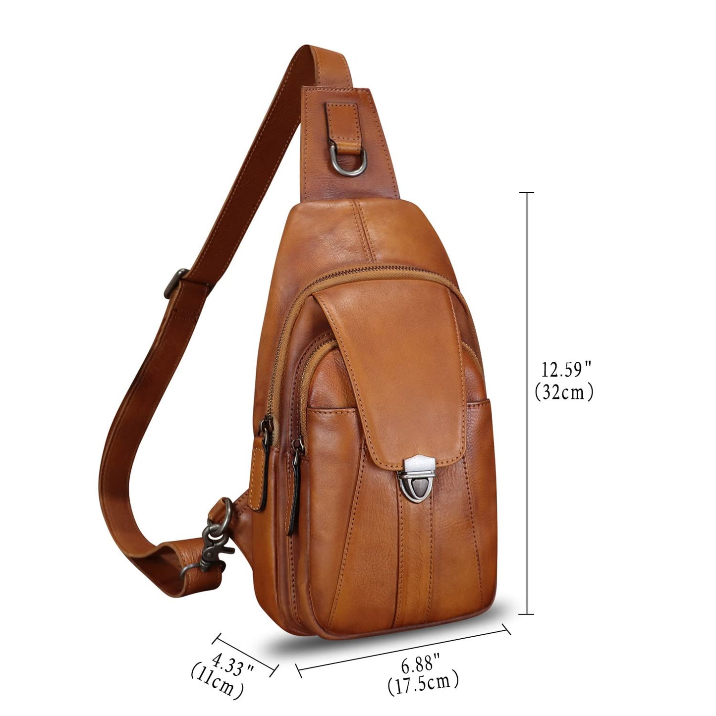 LRTO Genuine Leather Sling Bag for Women and Man Handmade Retro Hiking Crossbody Backpack Purse Chest Shoulder Daypack (Brown)