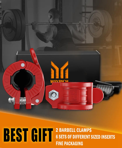 Barbell Clamps 1 Inch or 2inch - 2 PCS Adjustable Barbell Clips Quick Release Locking Weight Clips Olympic Barbell Collars (Red 0.98-1.18inch)