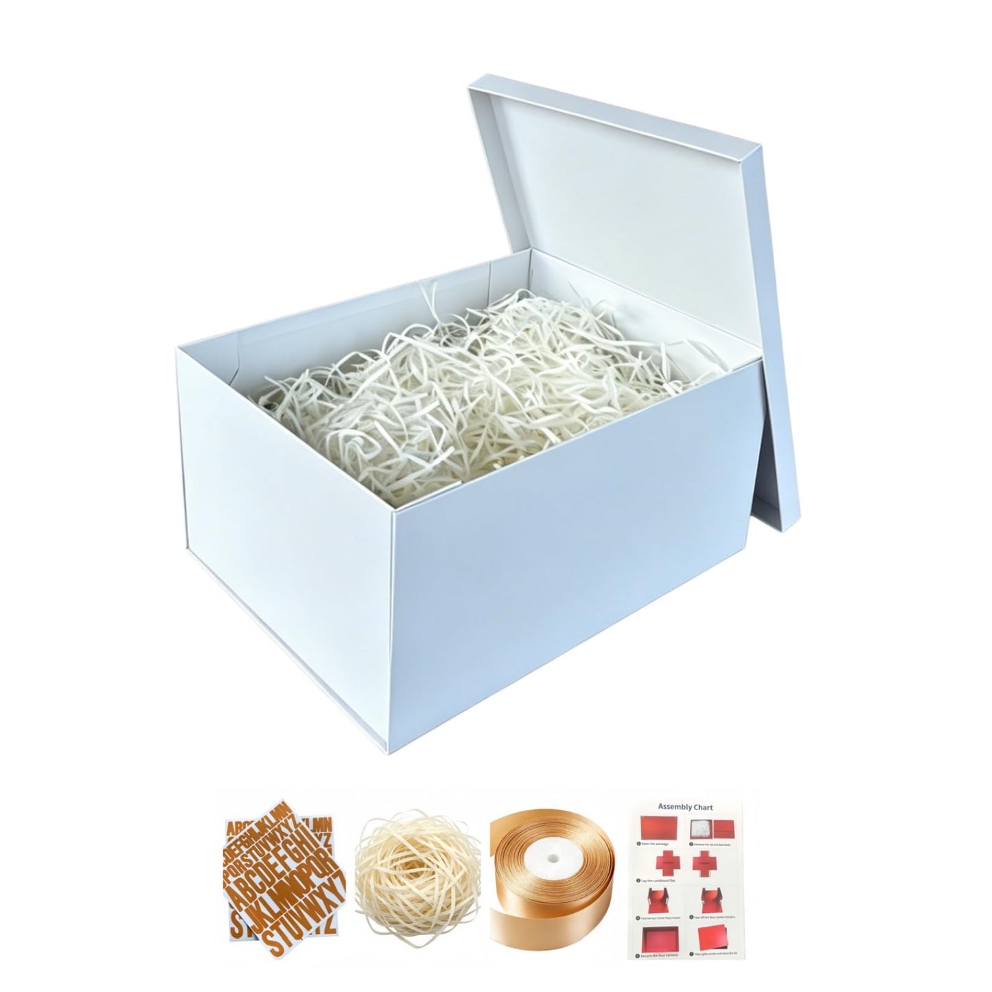 BoxSkivra Large Gift Box 16x12x8 Inches，White Gift Box with Lid for Christmas，Anniversary，Birthday，Luxury Boxes with Crinkle Paper，Ribbon，Alphabet Stickers