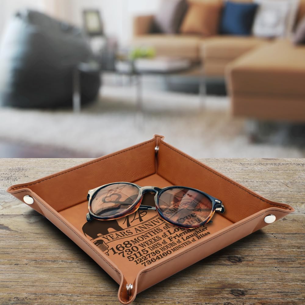 Bella Busta-14 Years Anniversary-Forever to Go- Traditional Ivory Theme Design for 14th Wedding Anniversary -Engraved Leatherette Valet Tray (Rawhide)