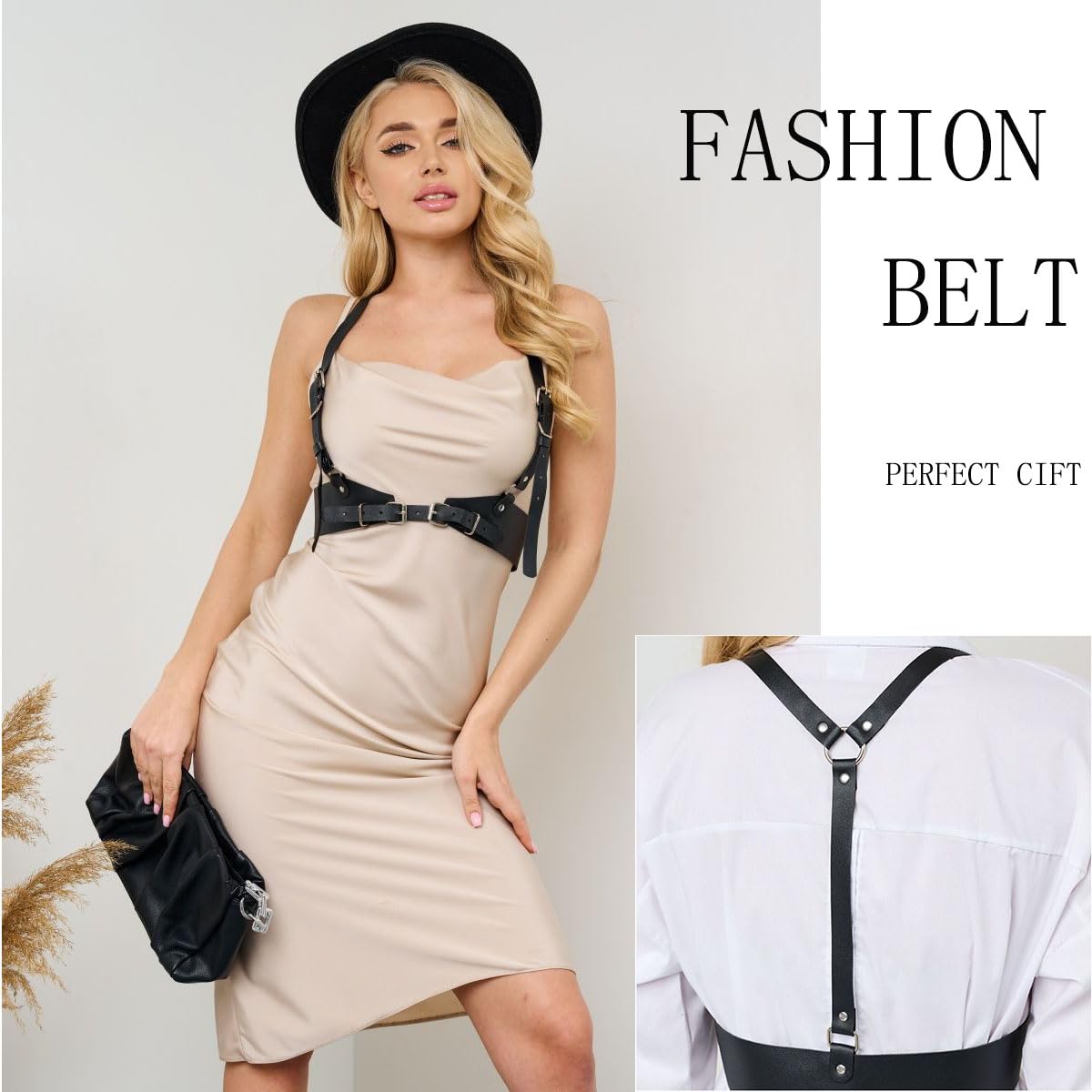 Widyany Punk Women Waist Belts PU Leather Fashion Body Chain Belt Harness Belt for Women Gothic Body Adjustable Waist Belts Dresses Party Rave Halloween Accessories