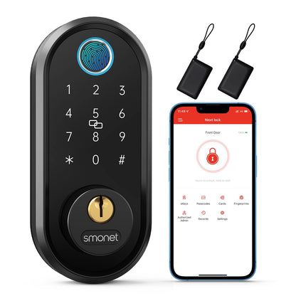Smart Keyless Entry Door Lock - Fingerprint Electronic Deadbolt Touchscreen Keypad SMONET Biometric Digital Bluetooth Door Lock Smart Deadbolt Compatible with Alexa for Homes and Hotel