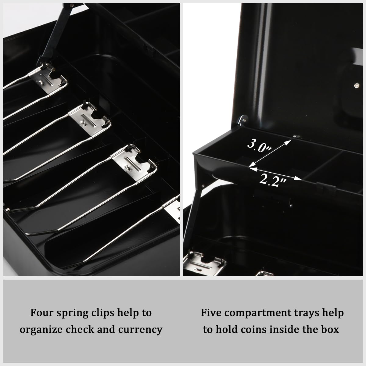 Jssmst Large Cash Box with Money Tray and Lock - Safe Box for Cash Saving Key Lock Money Organizer Box, 11.8L x 9.5W x 3.5H Inches, Black, SM-CB0501L, XLarge