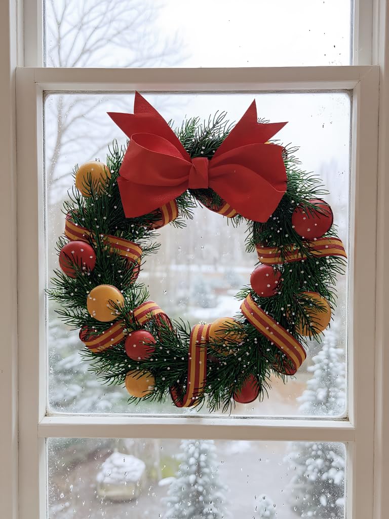 JMFANGLIU 2 PCS 16x16 Inch Christmas Window Clings,Static No-Glue Reusable Christmas Window Decorations with Wreath,Bow, Bell