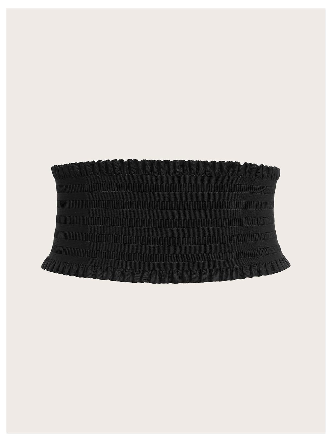 Verdusa Women's Renaissance Corset Belt Elastic Waist Waistband Wide Ruffle Belts Black suit waist size:37.4-41.3"