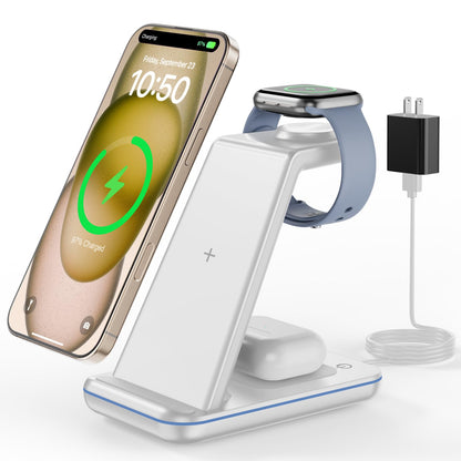 Wireless Charging Station for Apple - 3 in 1 Wireless Charger Stand Dock Watch and Phone Charger Station for Apple Watch 11/8/7/SE/6/5/4/3/2, iPhone 17 16-12 Pro Max SE XS X, Samsung, AirPods Pro/3/2