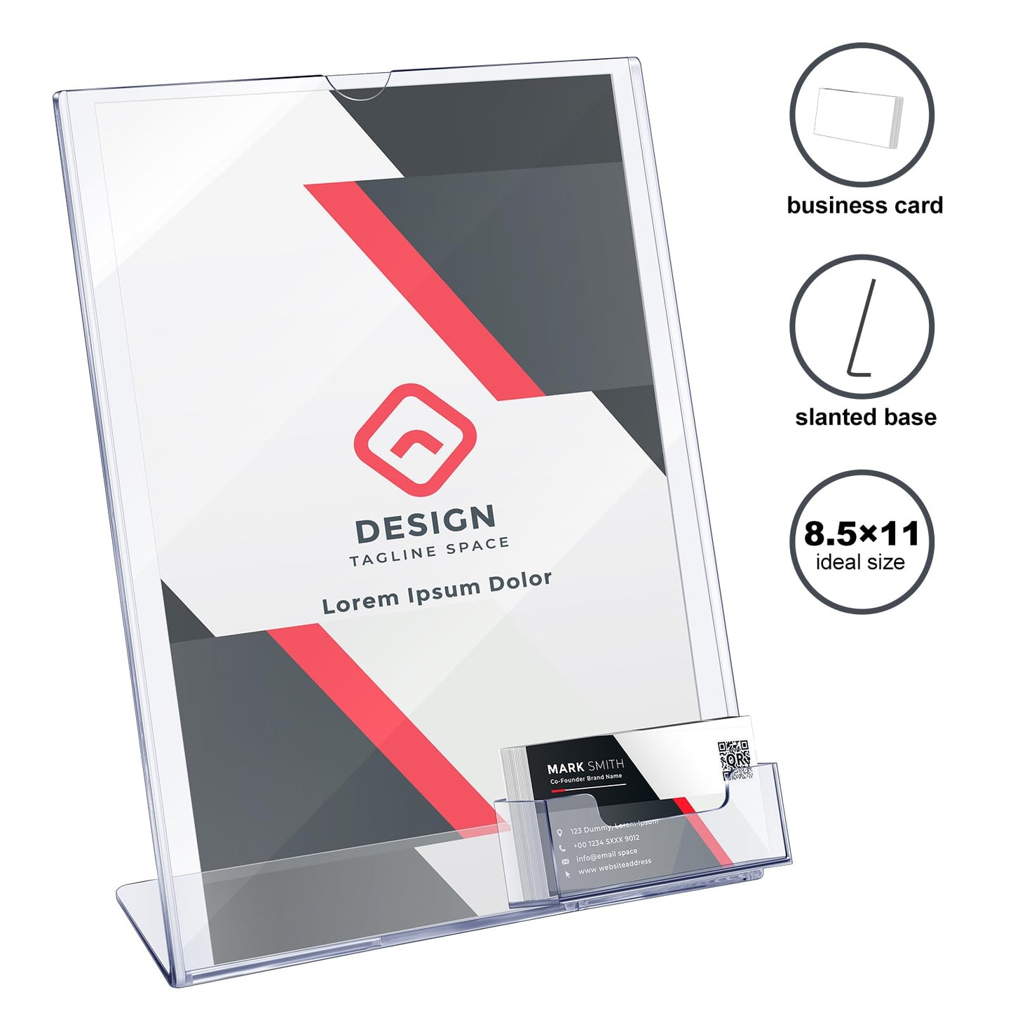 Geyee 12 Pcs 8.5 x 11 Acrylic Sign Holder with Business Card Holder Clear Brochure Display Stand with Attached Business Card Pocket Advertisement Printed Material Flyer Holder Flyer Stand Frame
