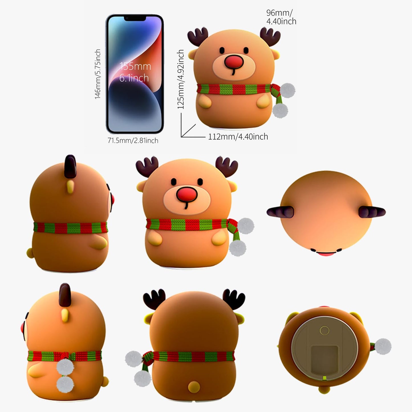 Colorful Life Silicone Reindeer Night Light – Tap Control Cute LED Bedside Lamp for Kids, Baby, Adults – Soft Glow, Rechargeable, Nursery/Bedroom(Cute Reindeer, Light up When patted)