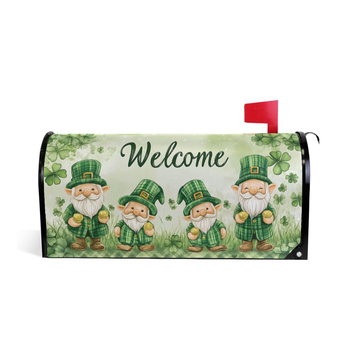 ALAZA Green Leprechauns Hat Shamrock Coin Patrick02 Magnetic Mailbox Cover MailWraps Garden Yard Home Decor for Outside Oversized-25.5" x20.8"