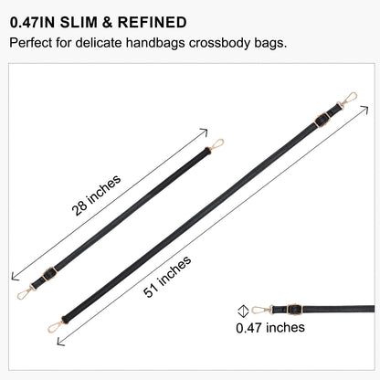 Qdfmkac Black Purse Strap 0.47 IN Narrow Vegan Leather Replacement Crossbody Strap for Handbags, Adjustable 28-51 IN Shoulder Bag Strap for Crossbody, Shoulder & Handbags